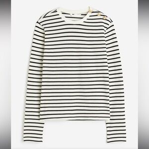 H&M Black and White Striped Top with Golden Button Detail